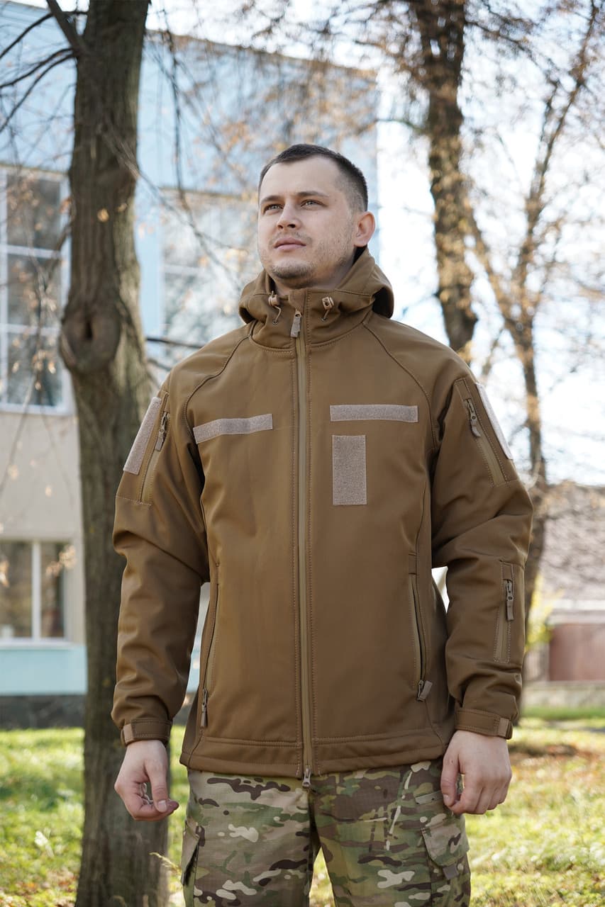 Куртка Windproof Softshell вітрозахисна (койот), водостійка, фліс 320 г/м² — фото 9