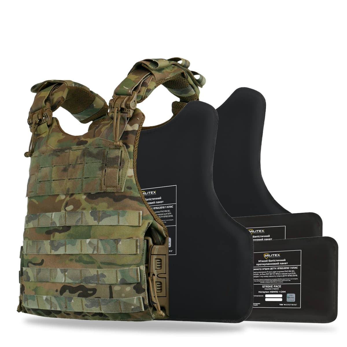 Бронежилет Kiborg Modular X-1 з збільшеною площею захисту (XL) Мультикам з балістични захистом Militex 1 класу — фото 1