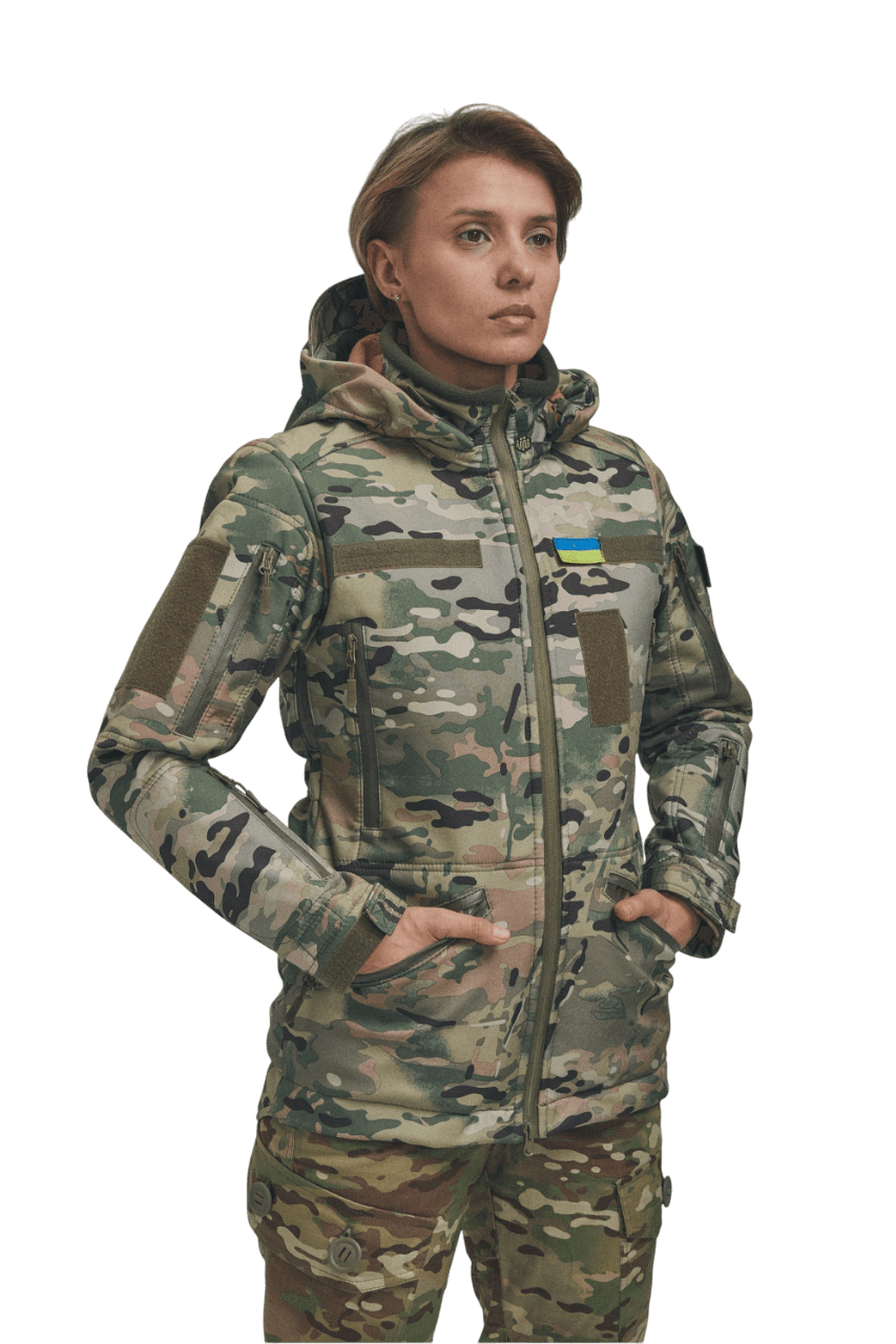 Зимова утеплена жіноча FS куртка-трансформер Soft Shell 2в1, мультикам