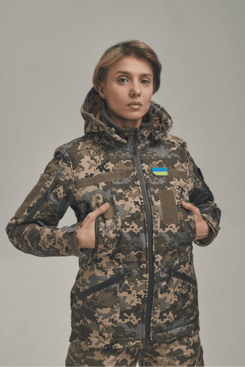 Зимова утеплена жіноча FS куртка-трансформер Soft Shell 2в1, піксель — фото 2