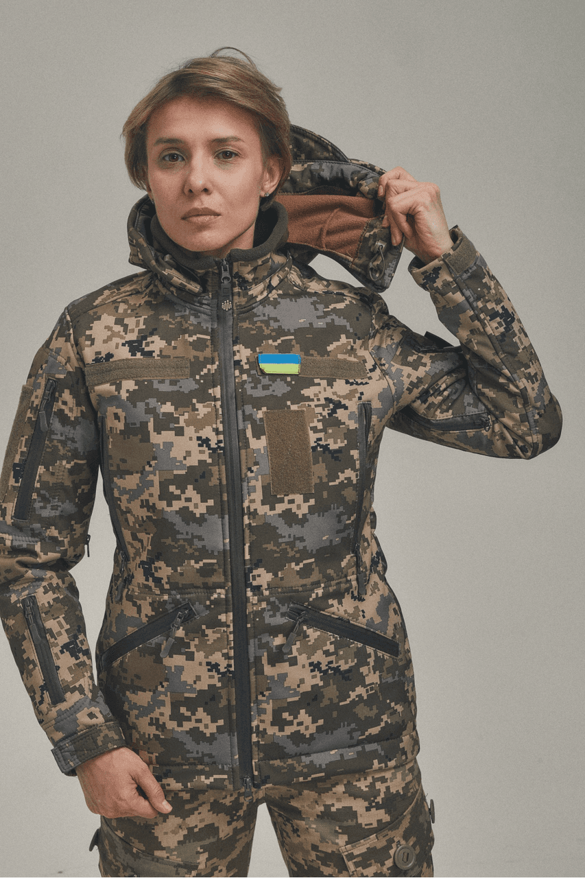 Зимова утеплена жіноча FS куртка-трансформер Soft Shell 2в1, піксель — фото 3