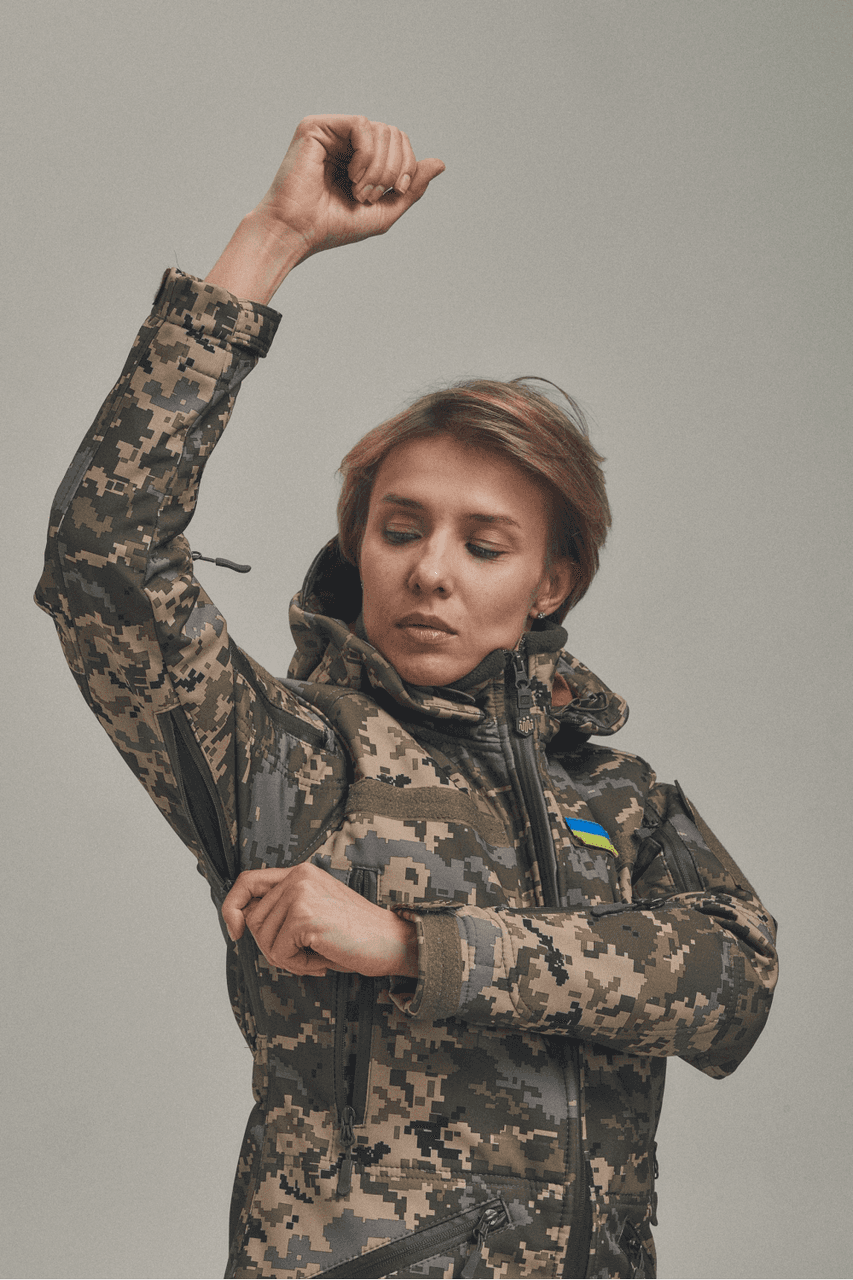 Зимова утеплена жіноча FS куртка-трансформер Soft Shell 2в1, піксель — фото 6