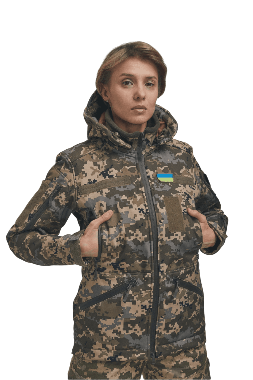 Зимова утеплена жіноча FS куртка-трансформер Soft Shell 2в1, піксель — фото 1