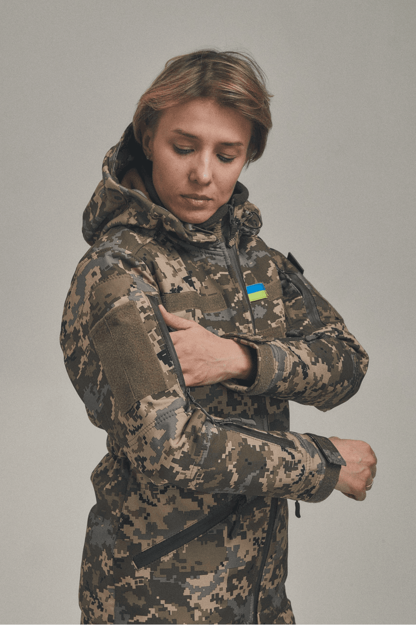 Зимова утеплена жіноча FS куртка-трансформер Soft Shell 2в1, піксель — фото 4