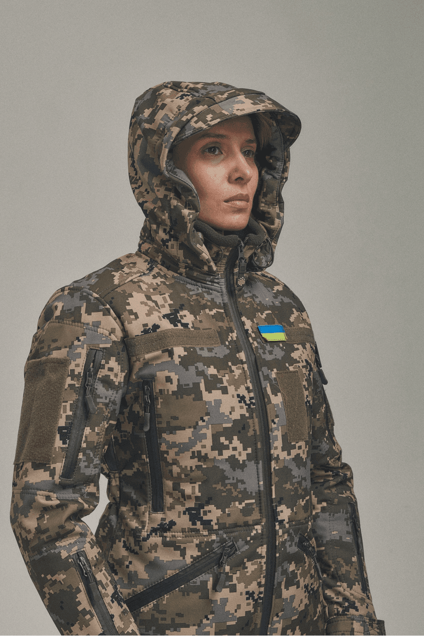 Зимова утеплена жіноча FS куртка-трансформер Soft Shell 2в1, піксель — фото 7