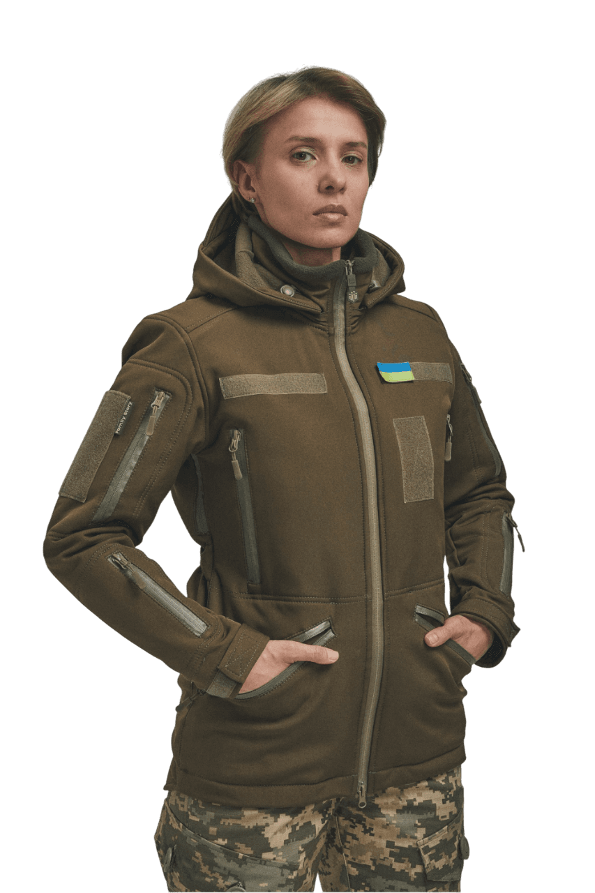 Зимова утеплена жіноча FS куртка-трансформер Soft Shell 2в1, хакі