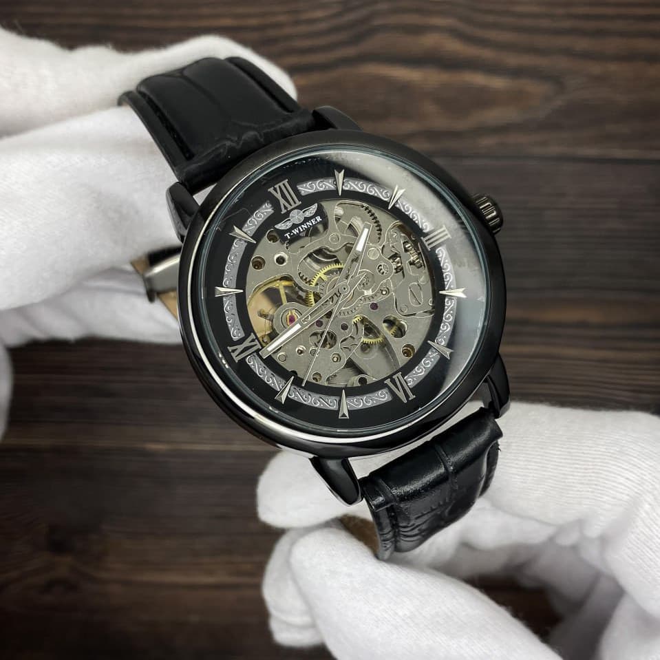 Forsining 8173 All Black-Silver Leather — фото 3
