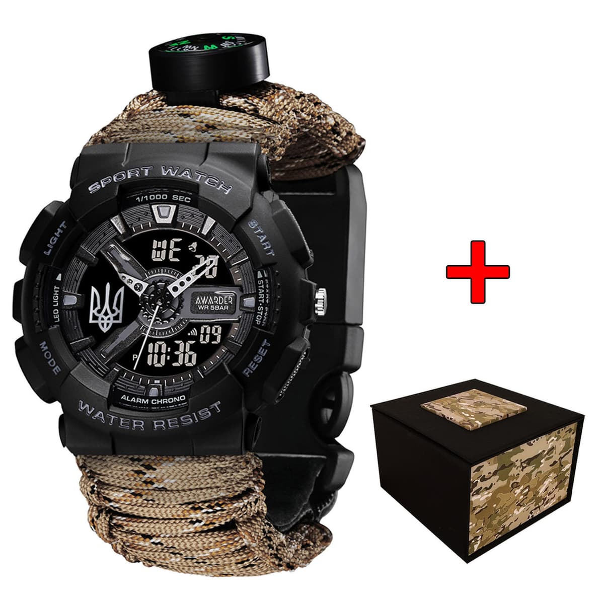 Awarder 005 Тризуб срібло  Black + Паракордовий ремінець Desert Camo